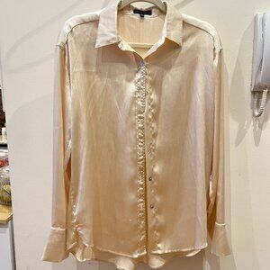 Cotton Candy LA Ivory Metallic Long-Sleeve Button-Down Blouse